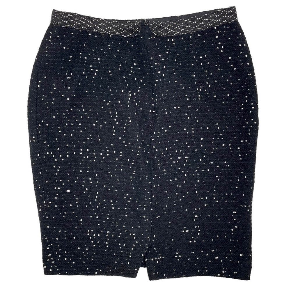 Lela Rose pencil skirt black sequin wool silk blend lined size 8 career event - Picture 2 of 5